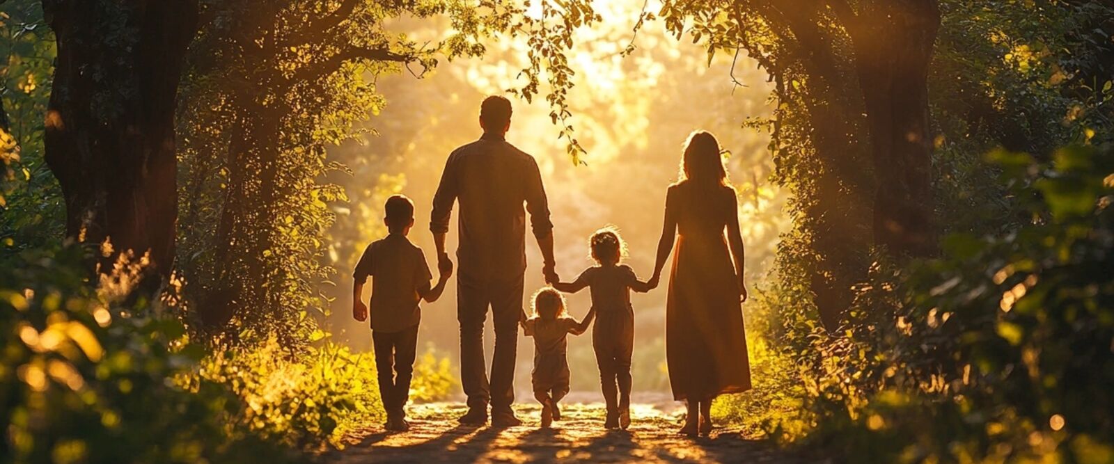 Happy family enjoying a walk.